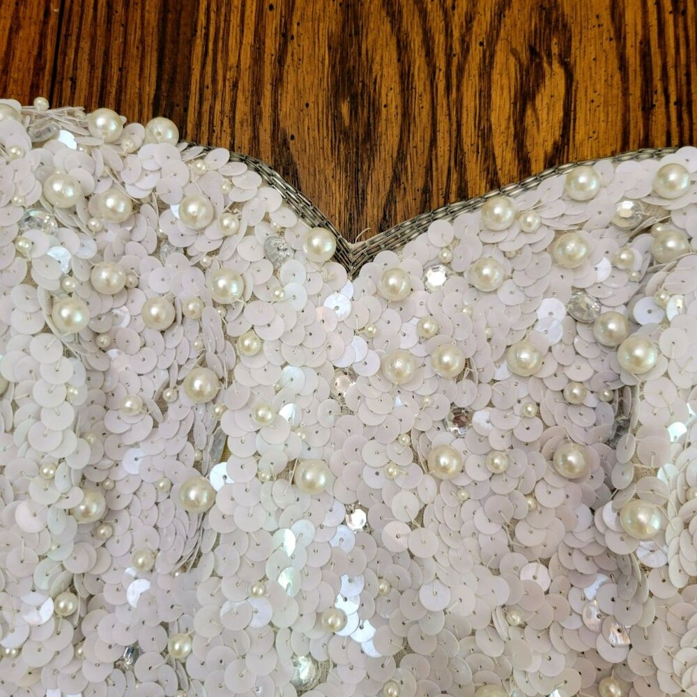 Vintage Saks Fifth Avenue Couture Pearl & Sequin Beaded Strapless Bustier Corset - Picture 8 of 16